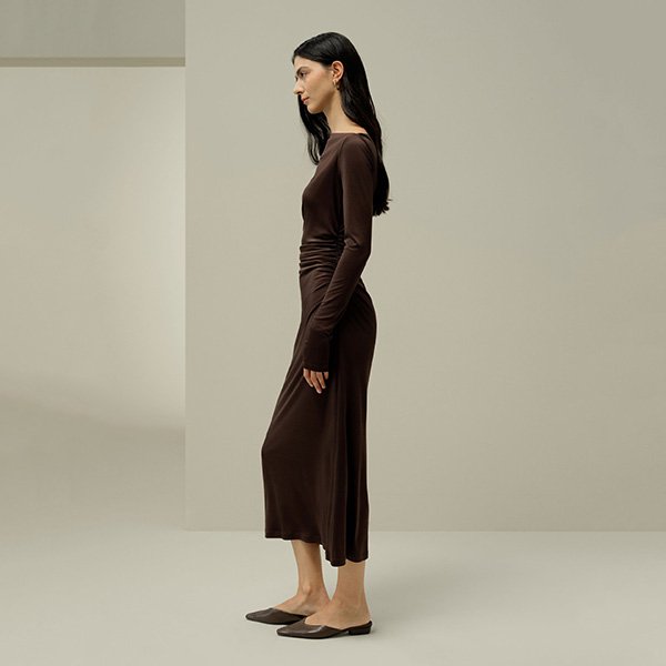 LILYSILK Silk Midi Dress Ruched Jersey Dress (3)