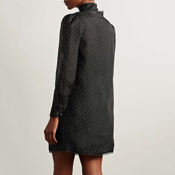 Polka Dot Dress black back view with puff sleeves and concealed zip by Zimmermann