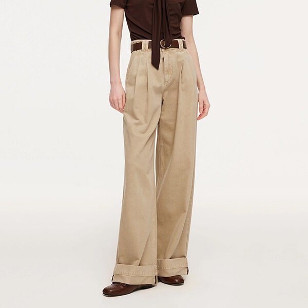 goelia1995 Denim Jeans | Cream Wide Leg with Belt