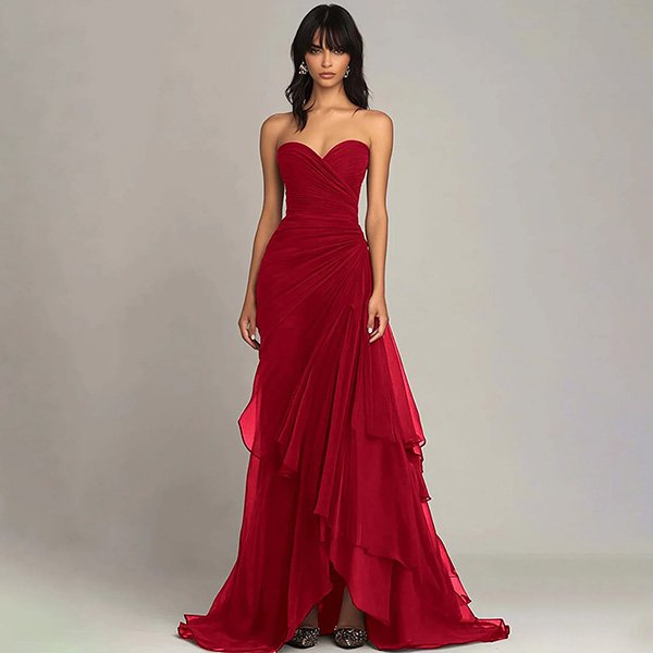 ZAPAKA sweetheart formal dress with ruched bodice and ruffled details
