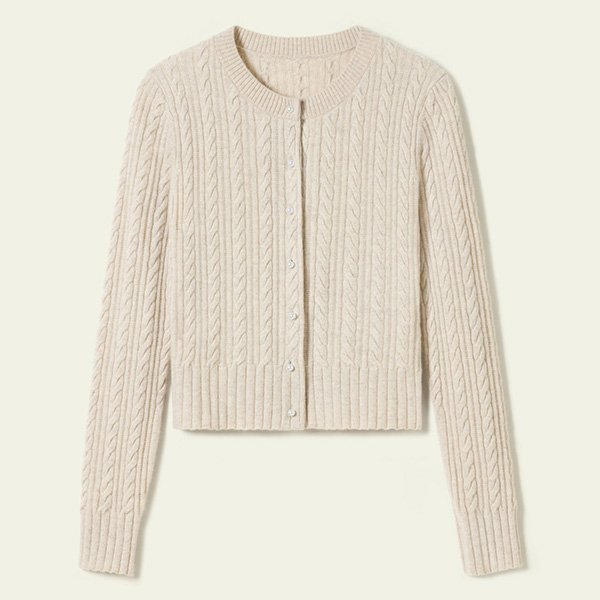 Cashmere Cardigan LILYSILK x Lydia Millen oat baby cashmere cable knit with pearl buttons
