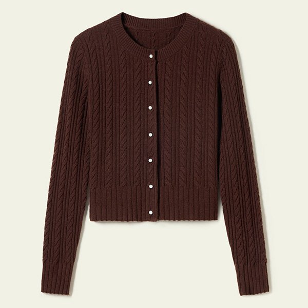 Cashmere Cardigan red clay cropped cable knit with pearl button closure