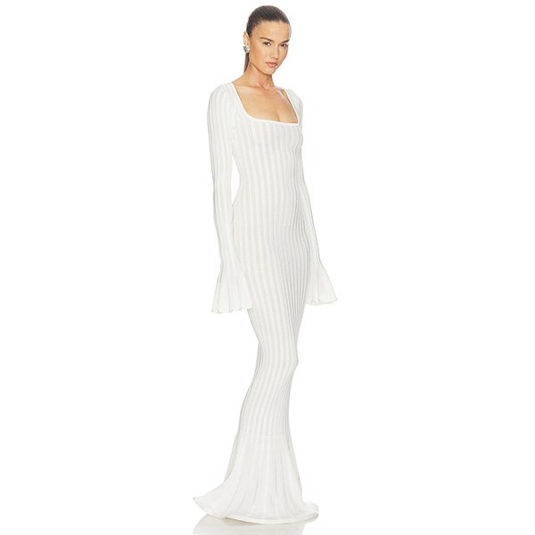Knit Maxi Dress Helsa white side profile with square neckline and ribbed column