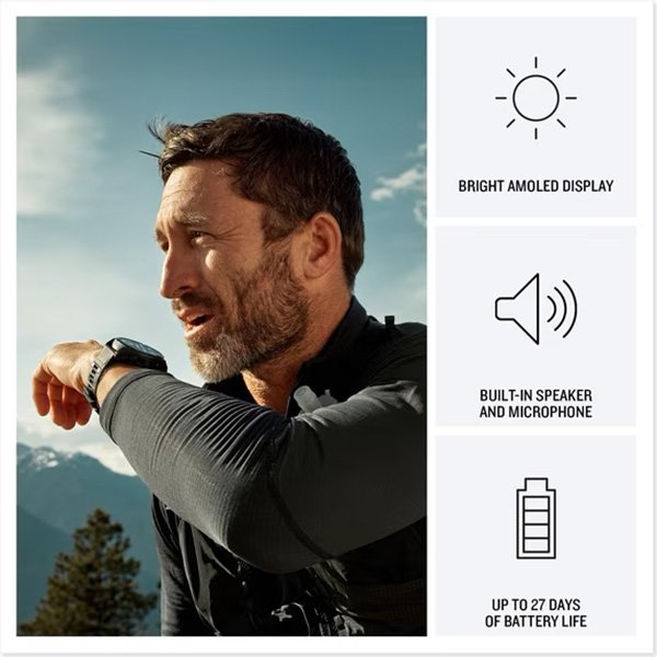Multisport Watch highlights bright AMOLED display, speaker and 27-day battery by Garmin