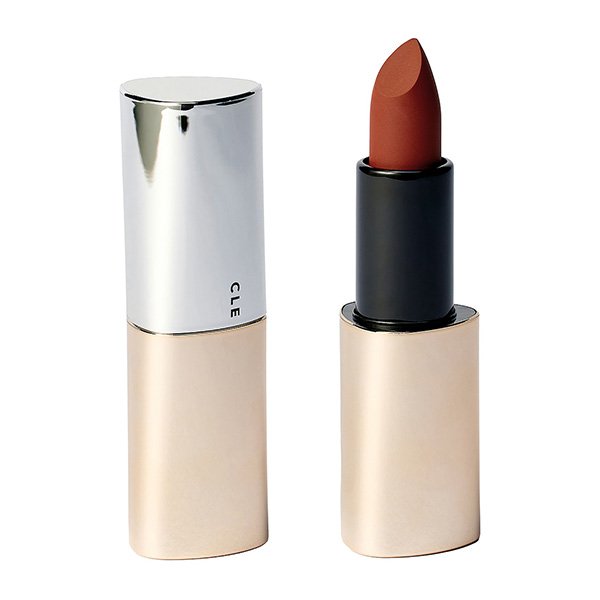 Satin Lipstick Cle Cosmetics Evening Edit smoky maroon red shade product shot
