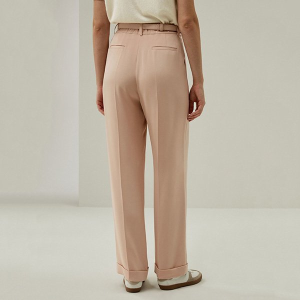 Straight-Leg Trousers LILYSILK mahogany rose back view with rear welt pockets
