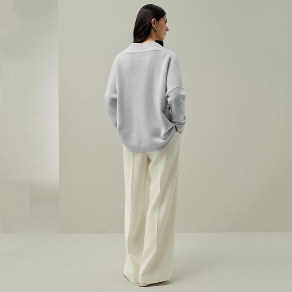 Wrap Cardigan LILYSILK ice back view with bouclé texture and relaxed drape