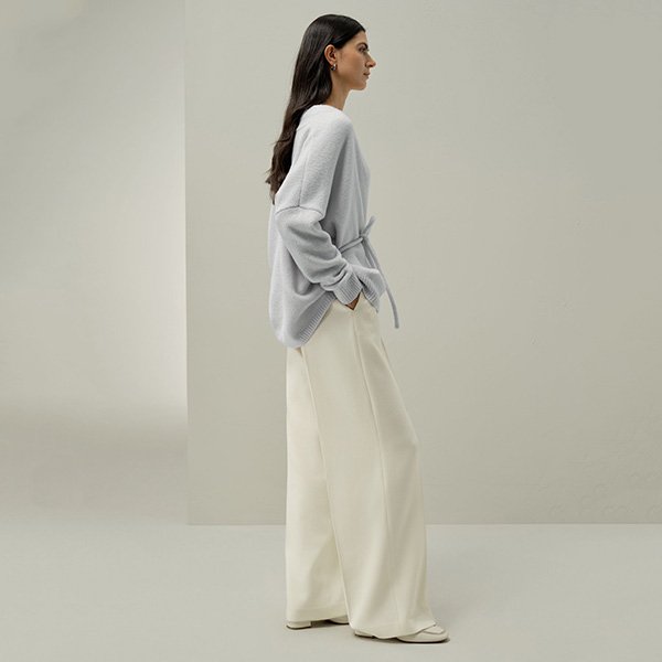 Wrap Cardigan LILYSILK ice side profile showing wide sleeves and belted waist