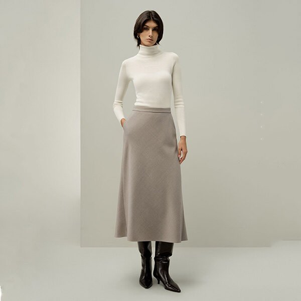 A-Line Skirt - Mottled Silk-Wool Midi | LILYSILK