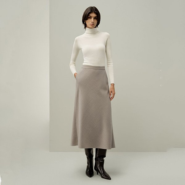 A-Line Skirt - Mottled Silk-Wool Midi | LILYSILK