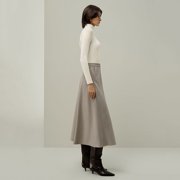 A-Line Skirt - Mottled Silk-Wool Midi | LILYSILK