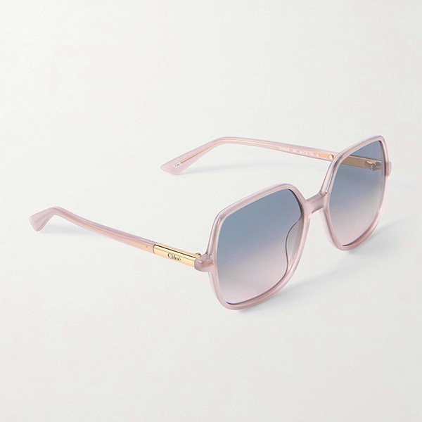 Acetate Sunglasses Chloé Judy beige frame with grey gradient lenses and gold temples side view