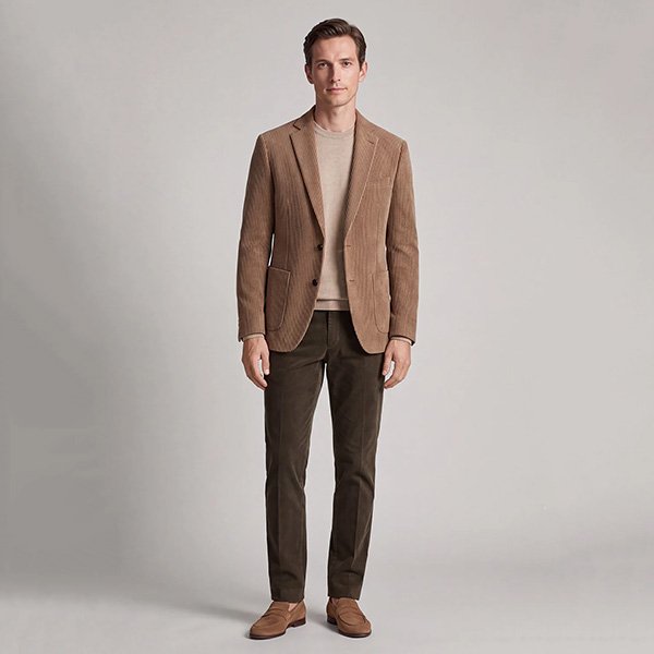 Corduroy Blazer - Khaki Notch Lapel | Zapaka