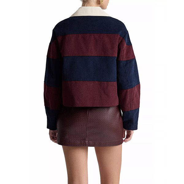 Corduroy Jacket Avec Les Filles navy burgundy striped back view with contrast collar