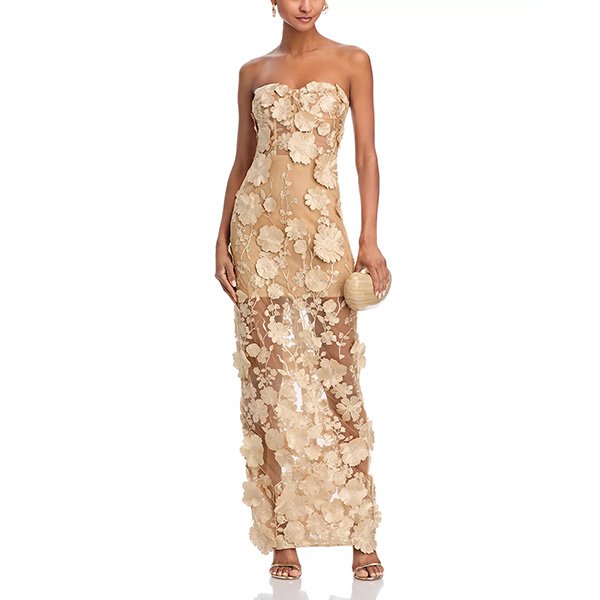 Floral Gown - 3D Embellished Strapless | AQUA