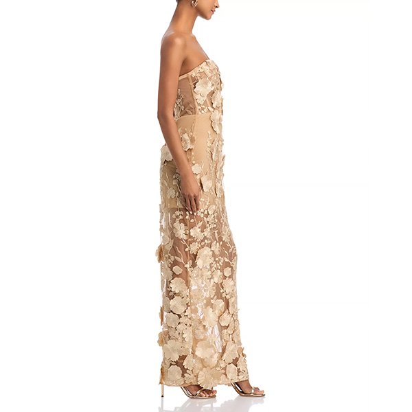 Floral Gown - 3D Embellished Strapless | AQUA