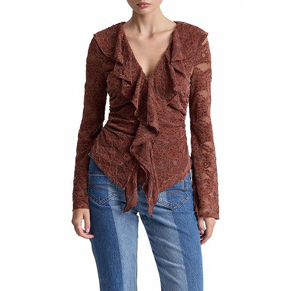 Lace Cardigan - Chenille Ruffle Russet