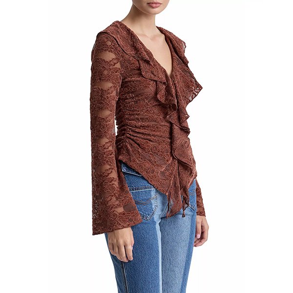 Lace Cardigan - Chenille Ruffle Russet