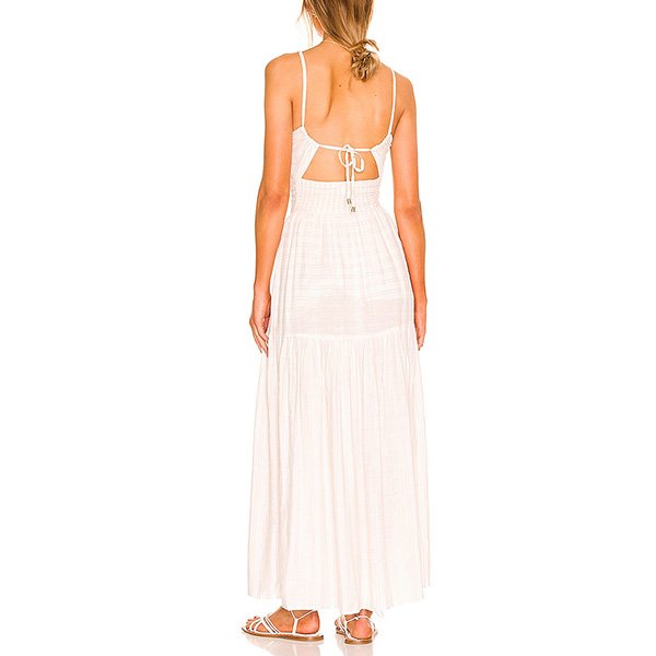 Maxi Dress LSPACE Zuri cream back view with back tie closure and cut-out detail