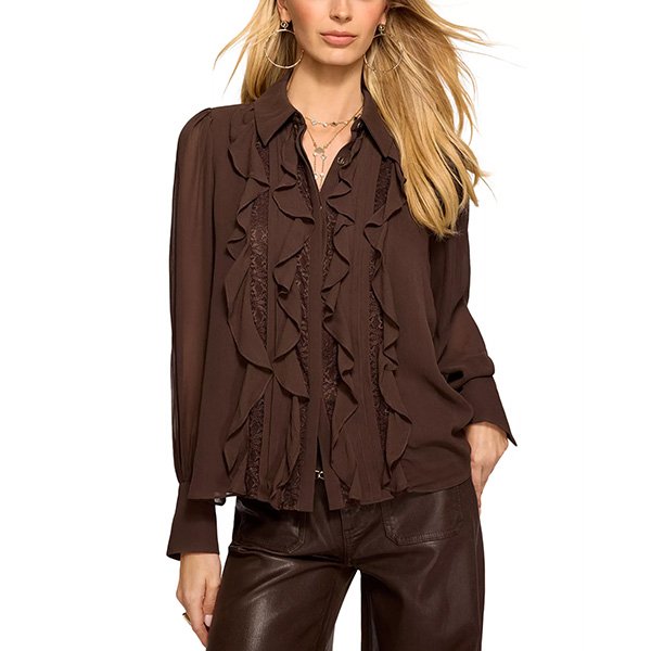 Silk Blouse - Claire Ruffle Brown | Ramy Brook