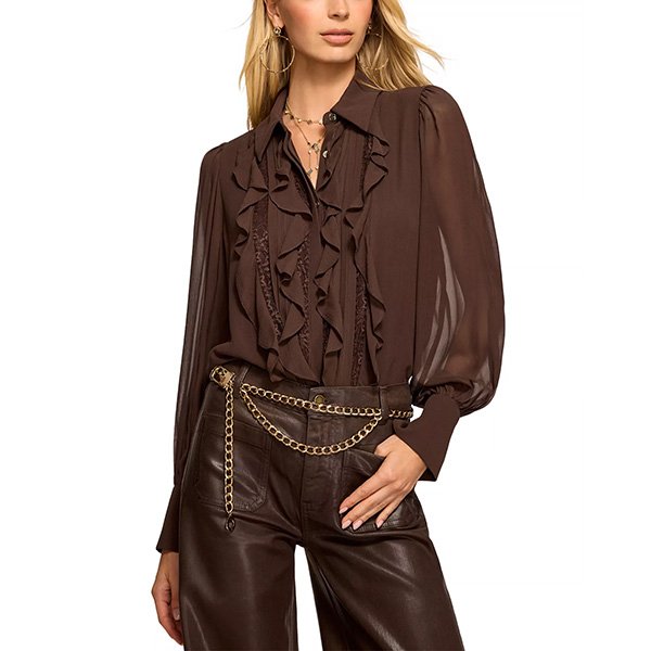 Silk Blouse - Claire Ruffle Brown | Ramy Brook