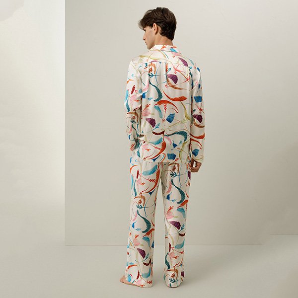 Silk Pajama Set LILYSILK Sagittarius men's back view showing abstract zodiac print on silk