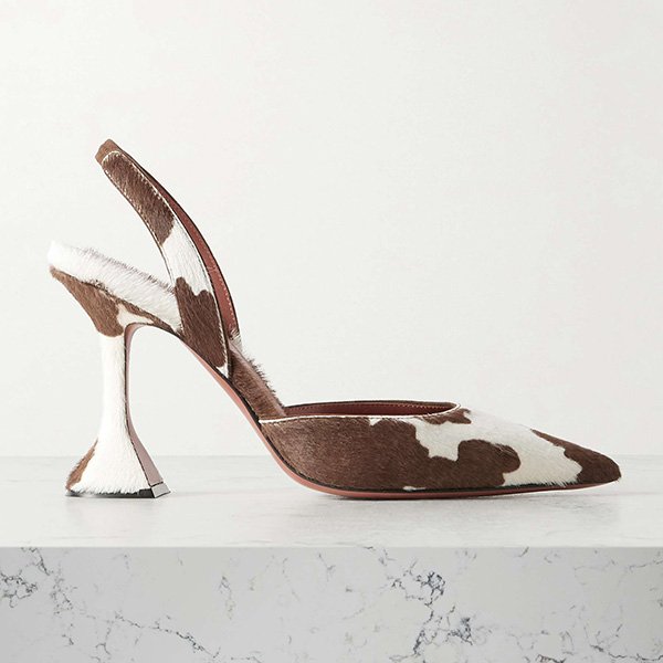 Slingback Pumps Amina Muaddi Holli light brown cow-print lace with pyramid heel side view