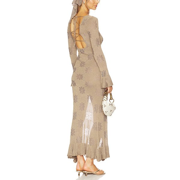 Split Dress ASTA RESORT Rafaella cedar back view with self-tie closures and ruffled hem