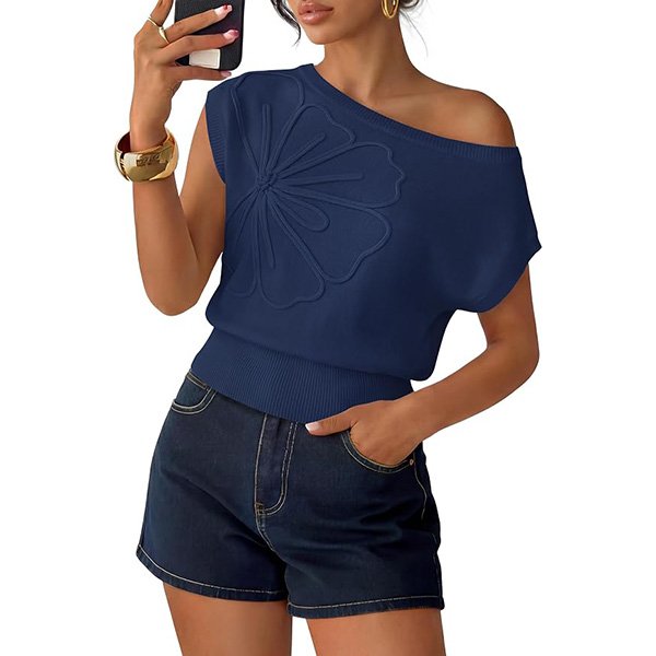 Sweater Vest - Floral Off Shoulder Knit | ZESICA