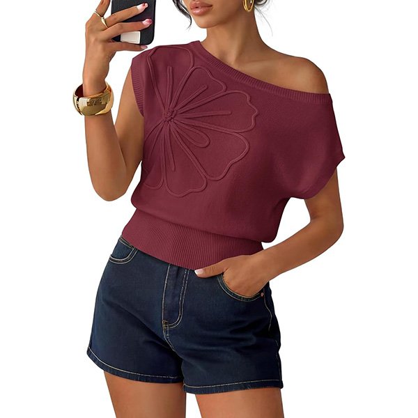 Sweater Vest - Floral Off Shoulder Knit | ZESICA