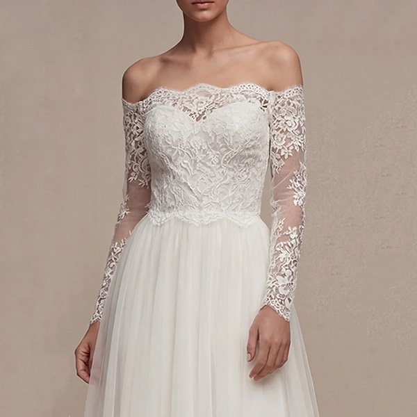 Wedding Dress - Off-Shoulder Lace A-Line