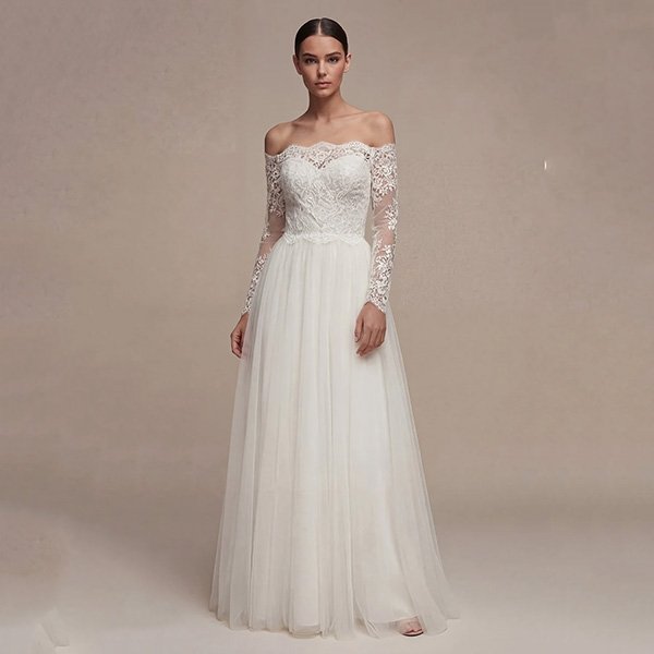 Wedding Dress - Off-Shoulder Lace A-Line