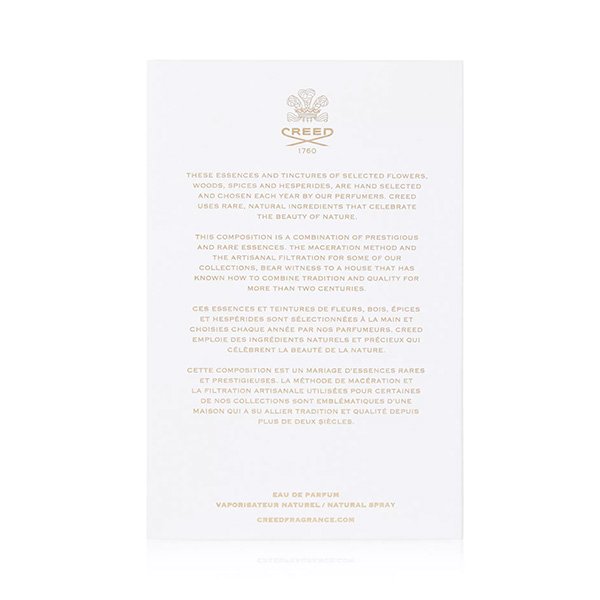 Women's Perfume Creed Carmina box back with heritage text and eau de parfum natural spray details
