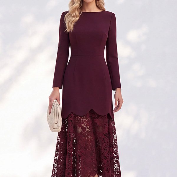 Work Dress - Burgundy Lace High-Low