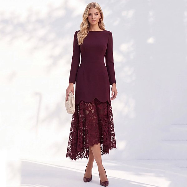 Work Dress - Burgundy Lace High-Low