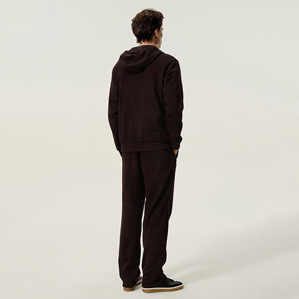 Zip Up Hoodie LILYSILK espresso back view showing drawstring hood and relaxed fit