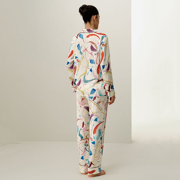 Zodiac Pajamas LILYSILK Sagittarius back view with colorful constellation silk print