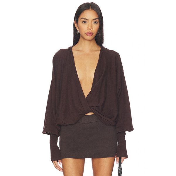 1XBLUE Twist Hoodie | Brown Cotton Cropped