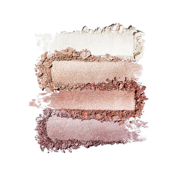 "ICONIC London Luscious Glow baked face highlighter palette with champagne, beige, copper and mauve-tone metallic shimmers for face and body"