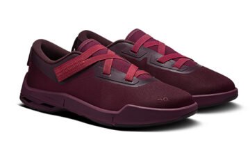 "On Running Cloudnova Moon women's shoe in Fig colorway from Zendaya collaboration, featuring elegant strap and sculpted sockliner design"