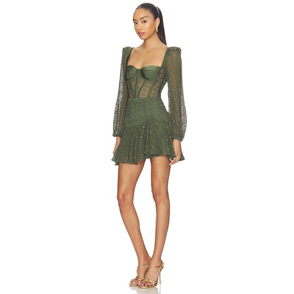 PatBO Sirena Mesh Dress | Green Mini