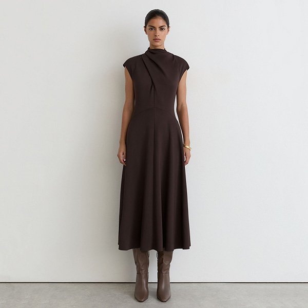 Petite Dress - Alma Grape Burgundy Midi | REISS