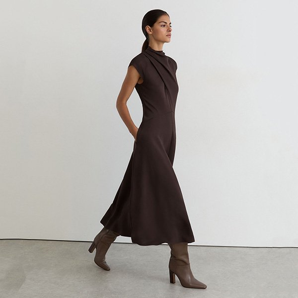 Petite Dress - Alma Grape Burgundy Midi | REISS