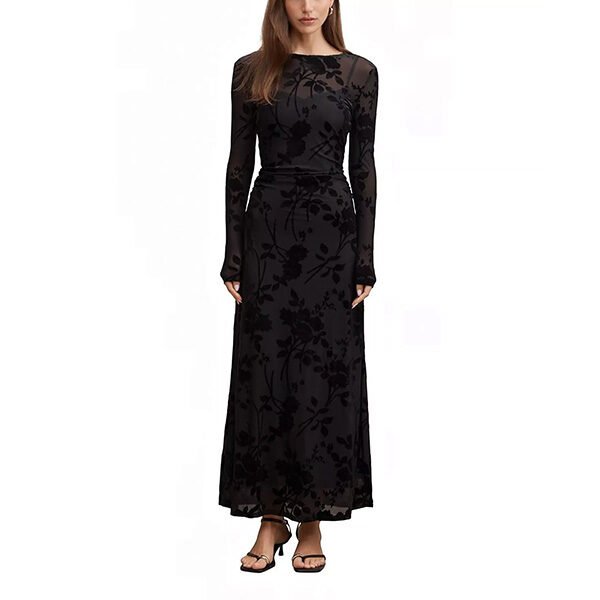 Angelina Dress - Mesh Burnout Black | Ever New