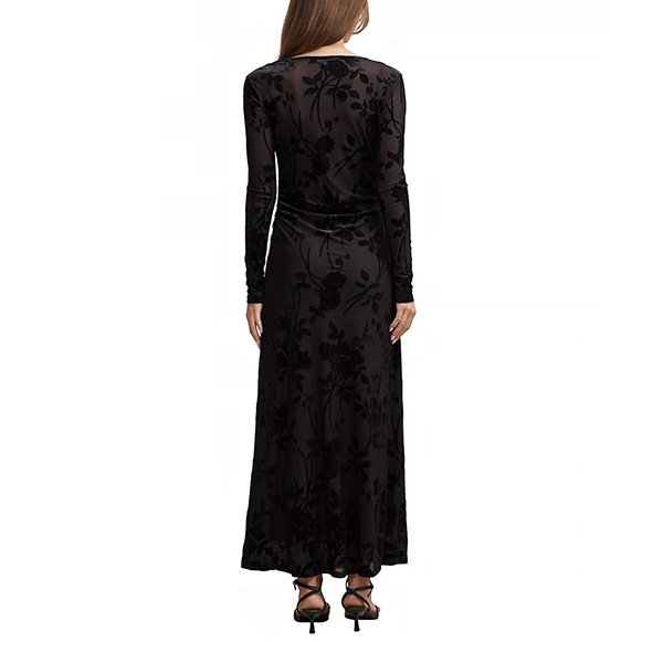 Angelina mesh burnout dress back view showing fitted sleeves and gathered waist