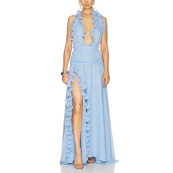 Ariella Dress - Baby Blue Halter | DELFI
