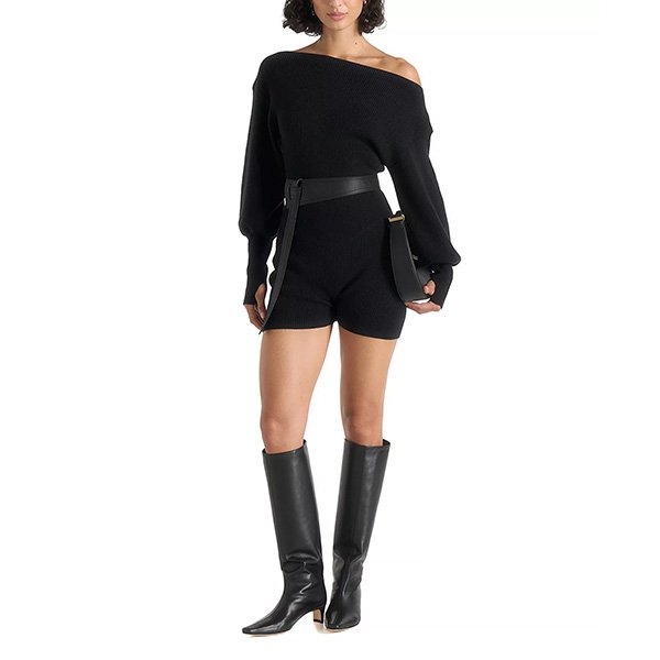 Bardot Playsuit - Knitted Romper Black
