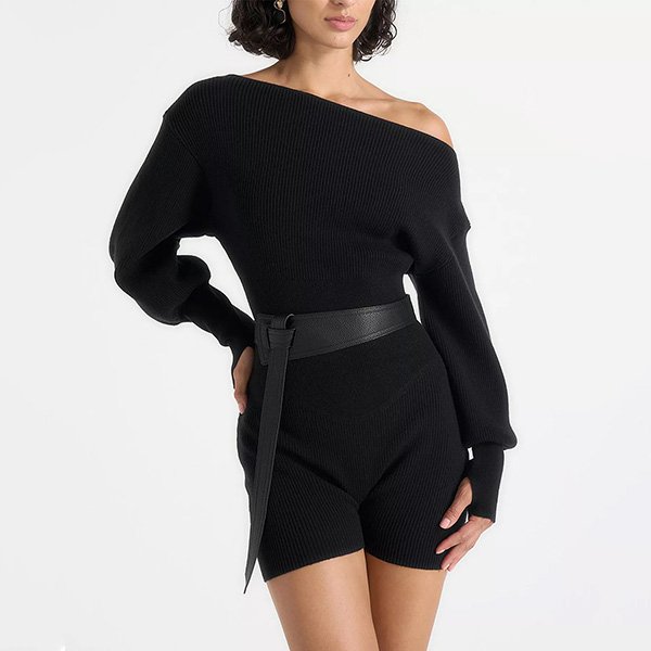 Bardot Playsuit - Knitted Romper Black