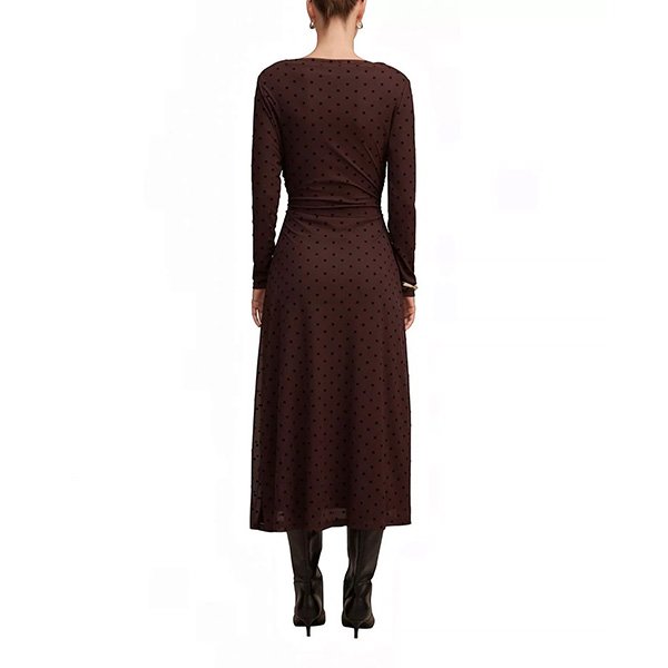 Bonnie spot mesh midi dress back view showing fitted silhouette and long sleeves