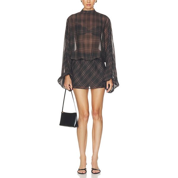 Brown Plaid Dress - Albany L'Academie Georgette